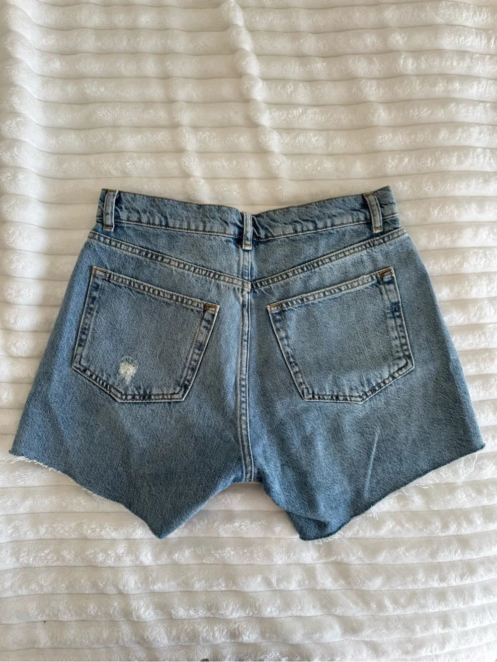 Reformation Light Blue Distressed Denim Shorts